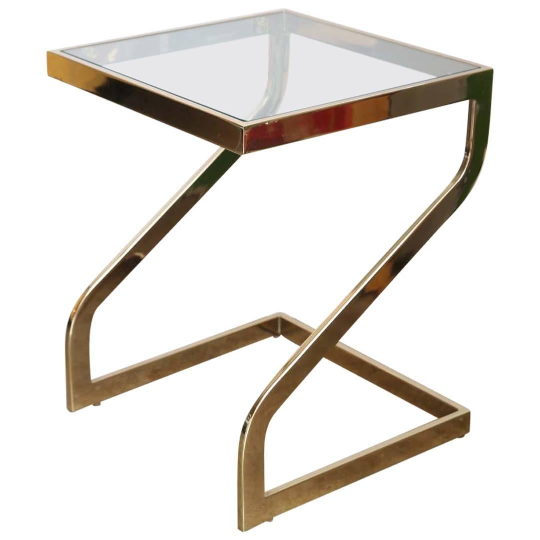 Mid Century Modern Design Institute America "Z" Brass & Glass Side Table 