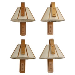 Set of 4 Scandinavian Modern Beech wood wall lamps by Jan Wickelgren, 1970s