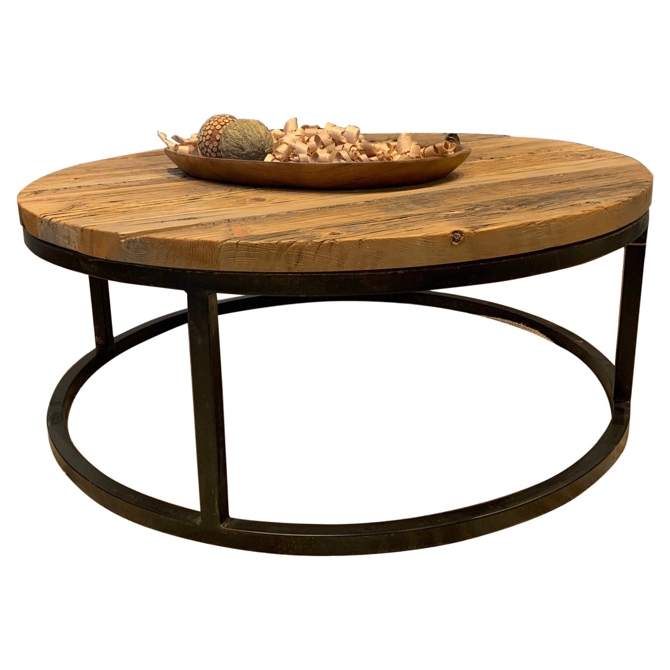 Table basse ronde en bois de grange sur mesure en vente