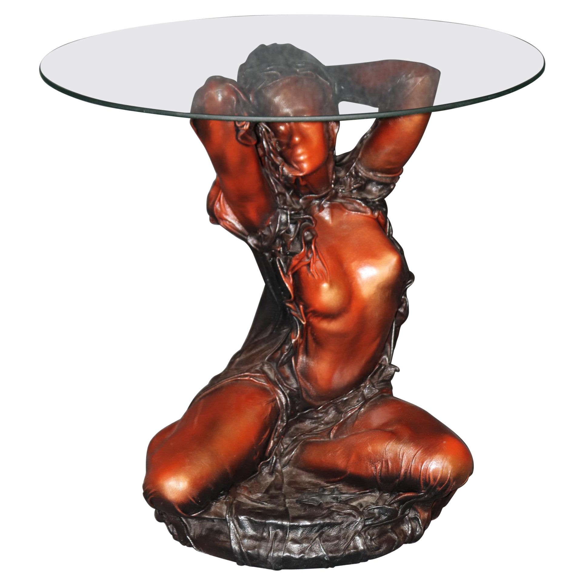 Table d'appoint moderne du milieu du siècle dernier en cuir et verre attribuée à Daphne Du Barry en vente