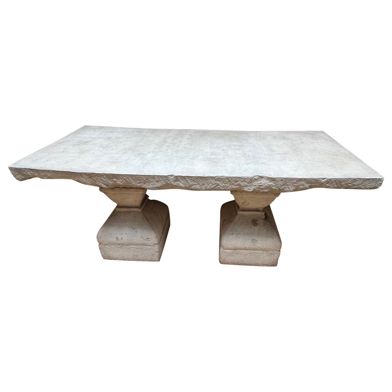 Made to Order Carved Stone Mission Dining Table with Carved Baluster Form Bases  For Sale