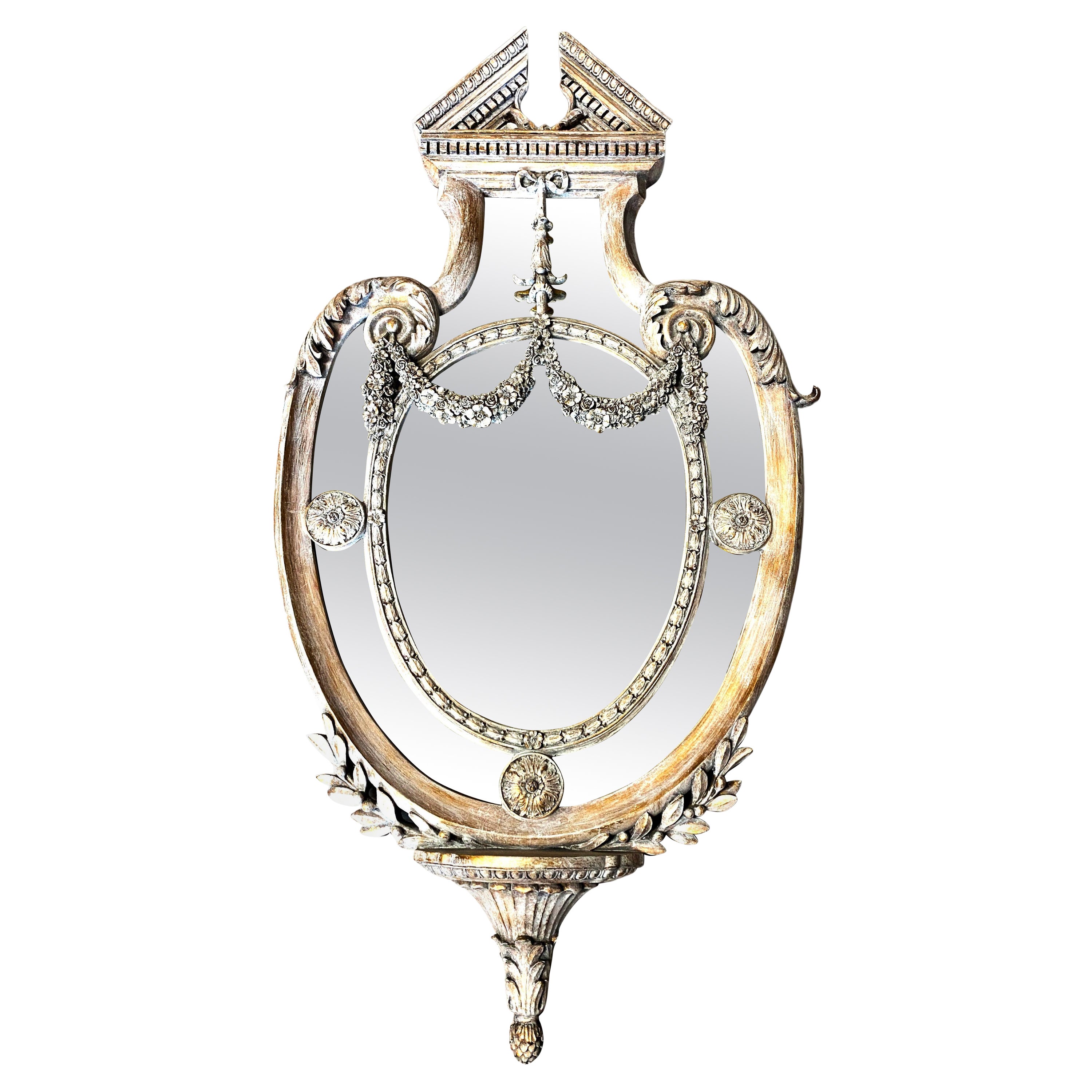 Neoclassical Style Gray Washed Giltwood Wall Mirror For Sale