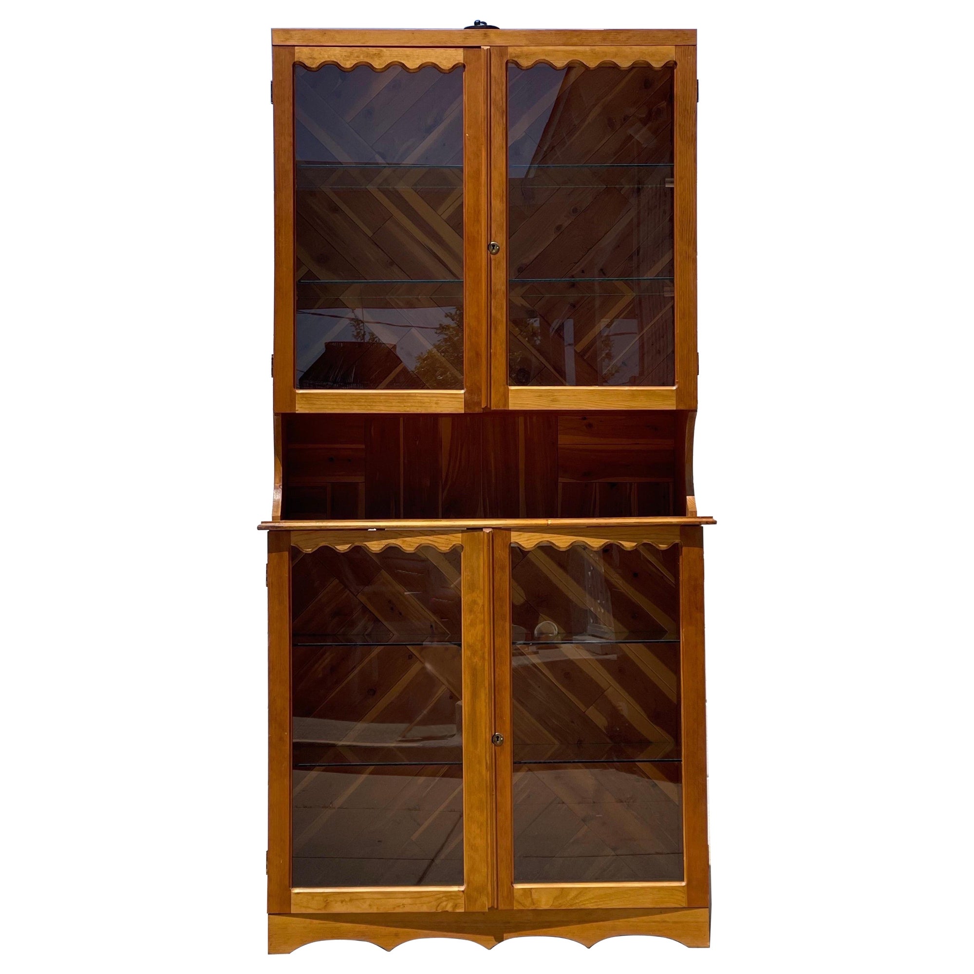 Vintage Pine Scalloped Hutch  For Sale