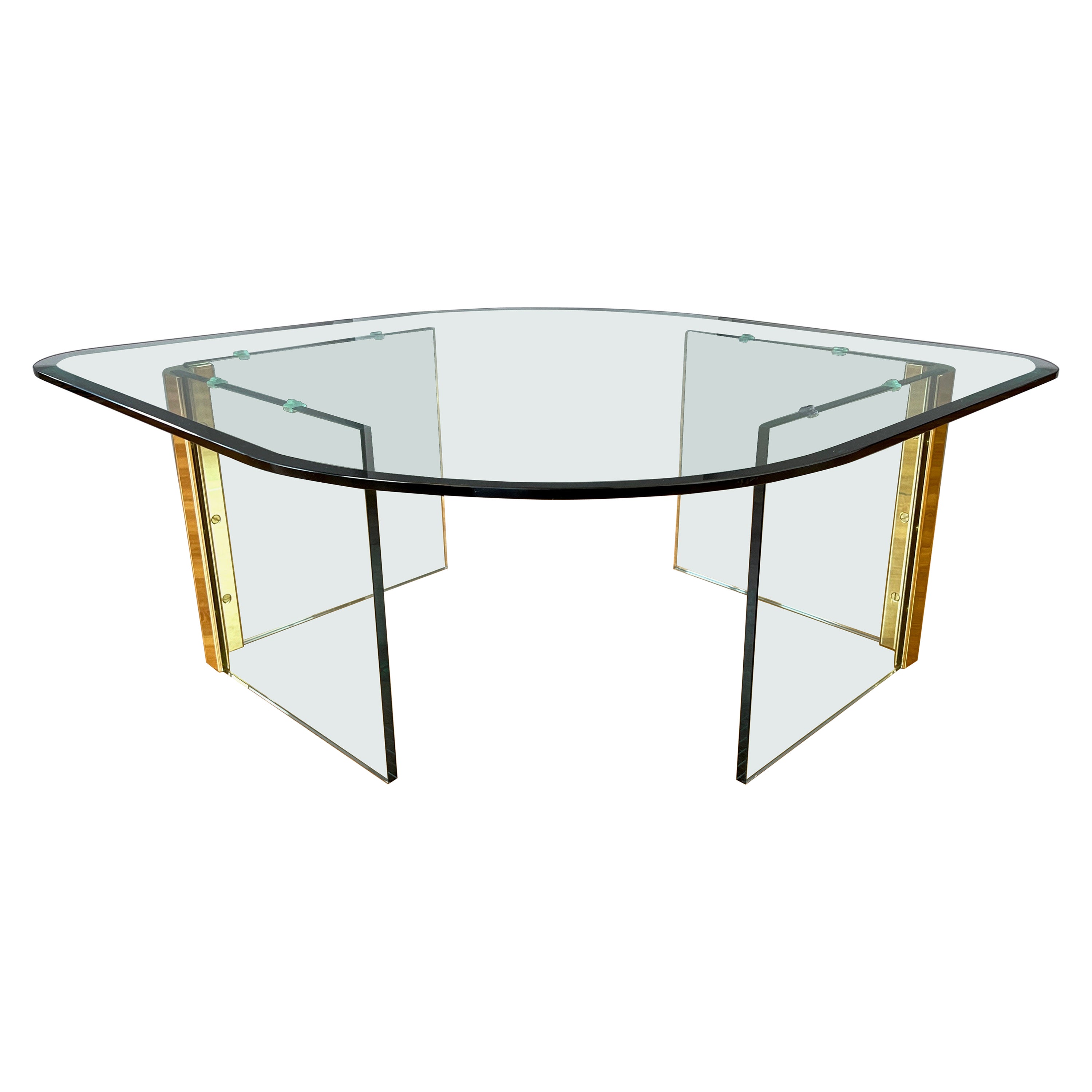 Leon Rosen for The Pace Collection Brass and Glass Coffee Table, 1970s