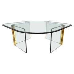 Retro Leon Rosen for The Pace Collection Brass and Glass Coffee Table, 1970s