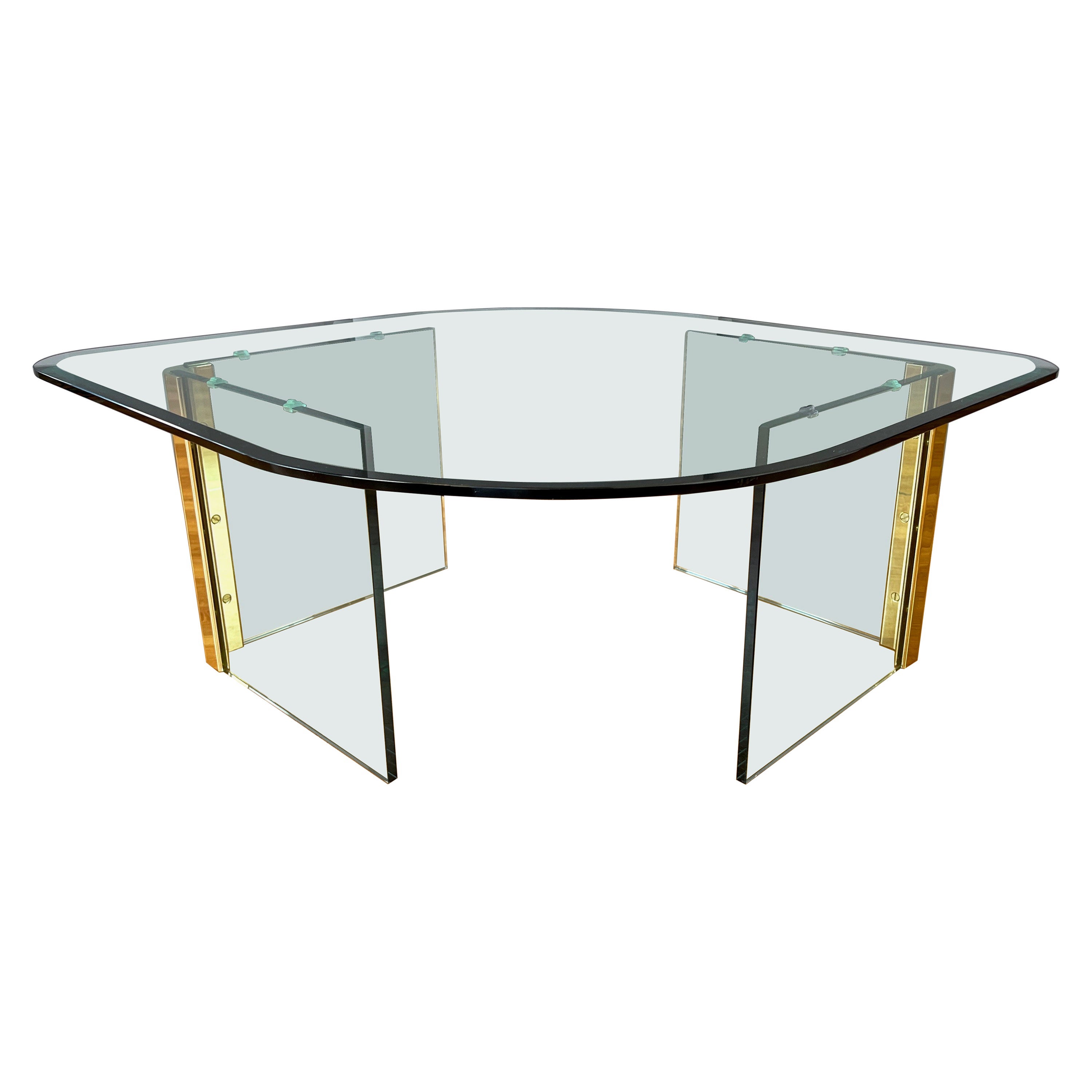 Leon Rosen for The Pace Collection Brass and Glass Coffee Table, 1970s For Sale