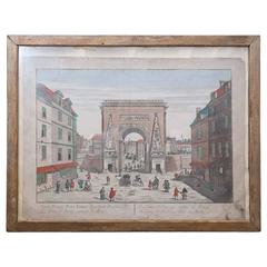 Antique Parisian Watercolor of St. Denis Gate in Paris