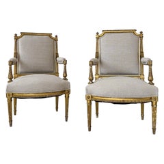 Pair of 18th Century Gilded Louis XVI Period Armchairs