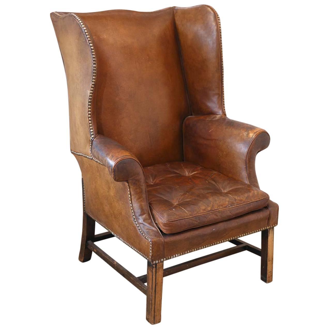 French Leather Wingback Chair from the 1920s