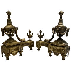 Antikes Paar Chenets aus vergoldeter Bronze im Louis-XVI-Stil