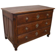 Antique Large 18th Century French Oak Commode Chest of Drawers w/ Brass Detail