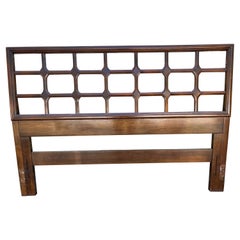Stylish Mid-Century Modern Walnut Lattice Queen Size Headboard Drexel style