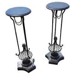 Antique Pair of End Tables / Plant Stands With 19th Century Style French Embossed Iron