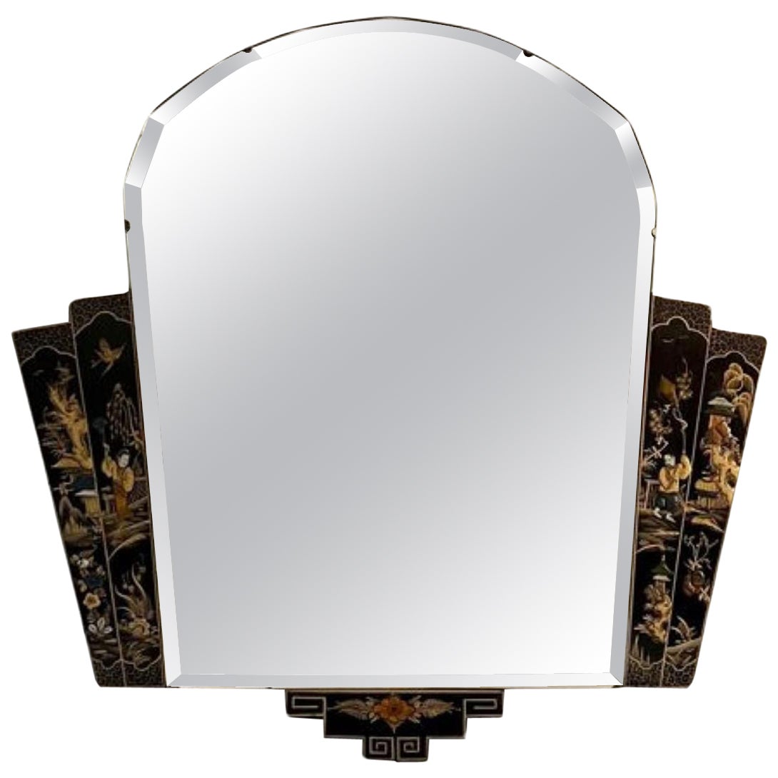 Unusual antique Edwardian quality chinoiserie decorated wall mirror  For Sale