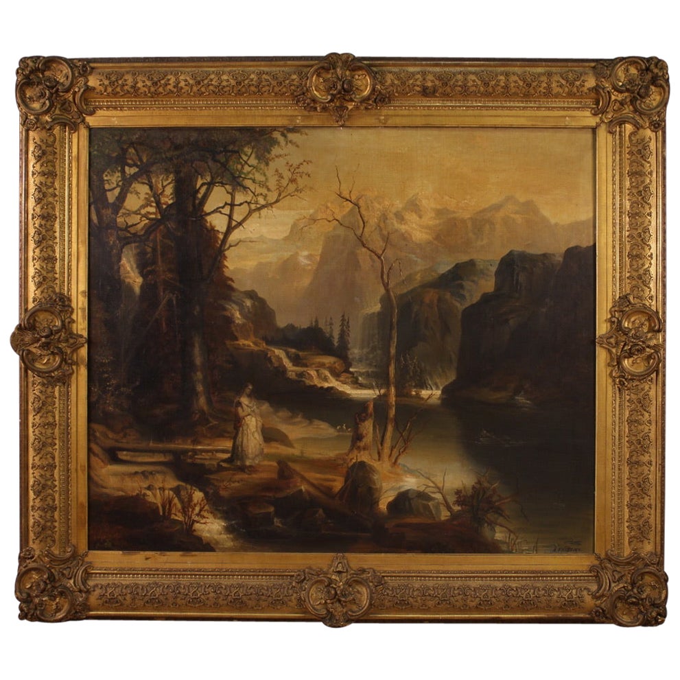 19th Century Oil on Canvas Dutch Romantic Landscape Painting, 1880