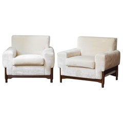 Vintage Pair of walnut armchairs designed by Sergio and Giorgio Saporiti