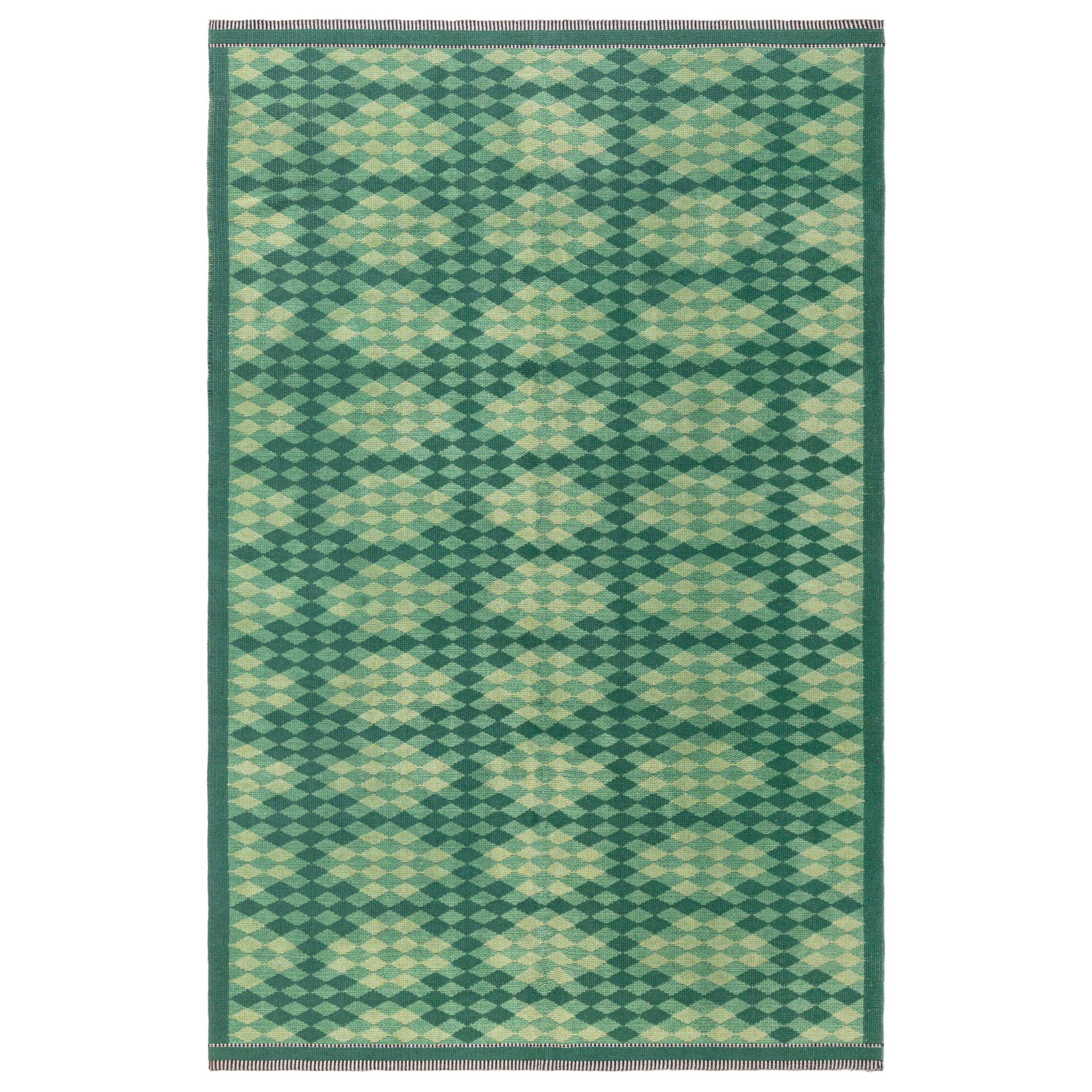 Mid-20th Century Swedish Double Sided Green Rug For Sale