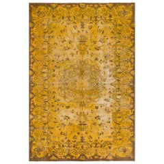 5.4x9 ft Handmade Turkish Area Rug Over-dyed in Yellow with Medallion Design