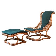 Vintage Set Bonacina 1889 armchair with rattan footrest 