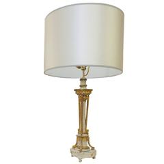 Carved Giltwood and 'Blanc de Roi' Painted Candlestick; Mounted as a Lamp 1