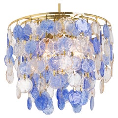 Vintage Large Murano Chandelier with Blue Glasses Brass, Italy, 1970s