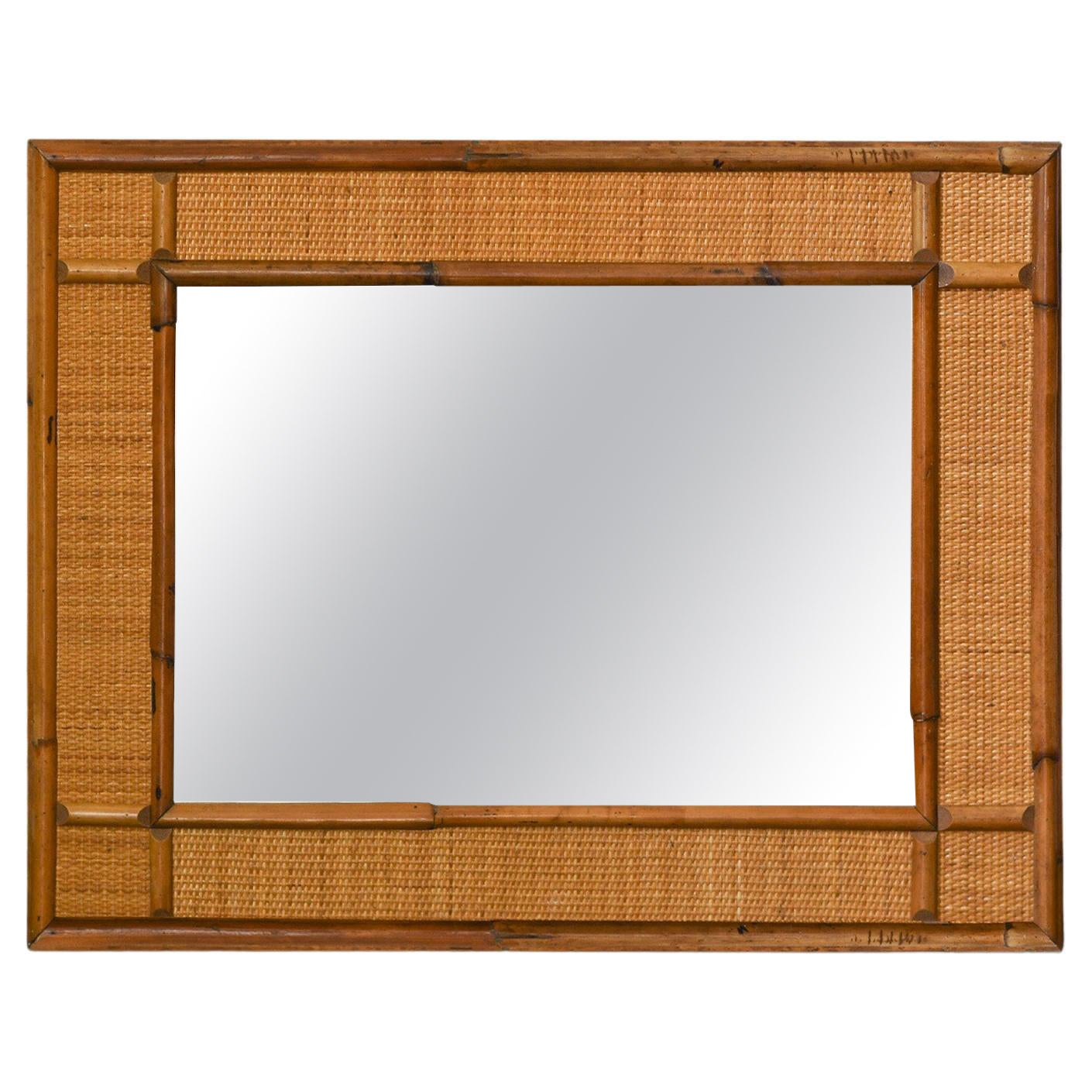 Rectangular mirror in bamboo and wicker 1980