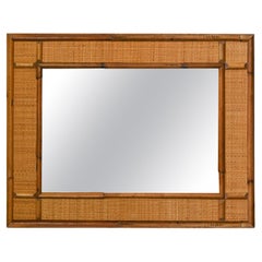 Vintage Rectangular mirror in bamboo and wicker 1980