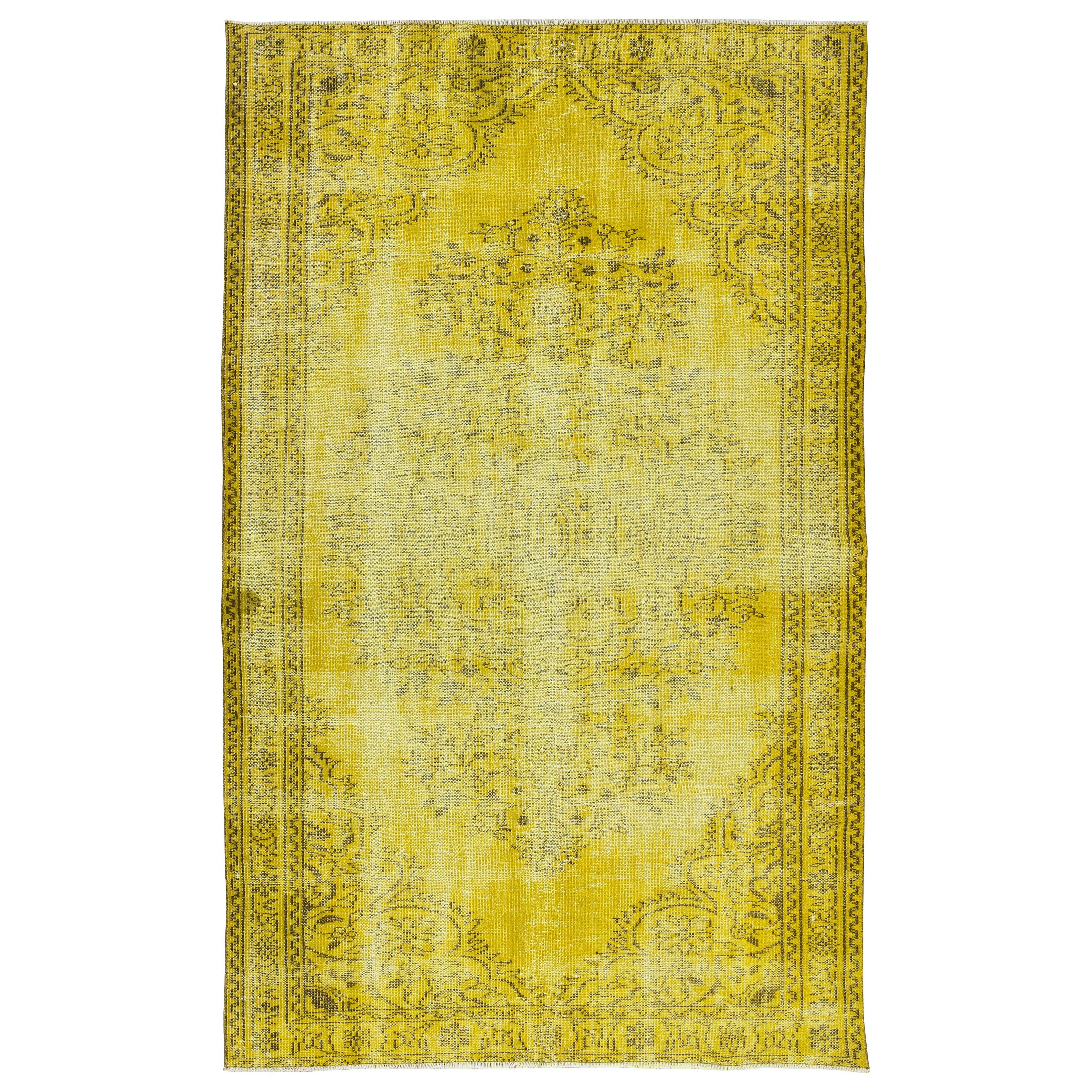 5.4x8.7 Ft Handmade Turkish Rug Over-Dyed in Yellow. Great 4 Modern Interiors For Sale