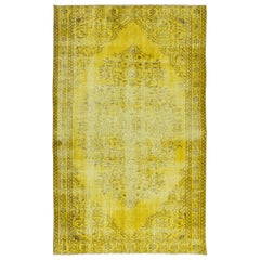 Vintage 5.4x8.7 Ft Handmade Turkish Rug Over-Dyed in Yellow. Great 4 Modern Interiors