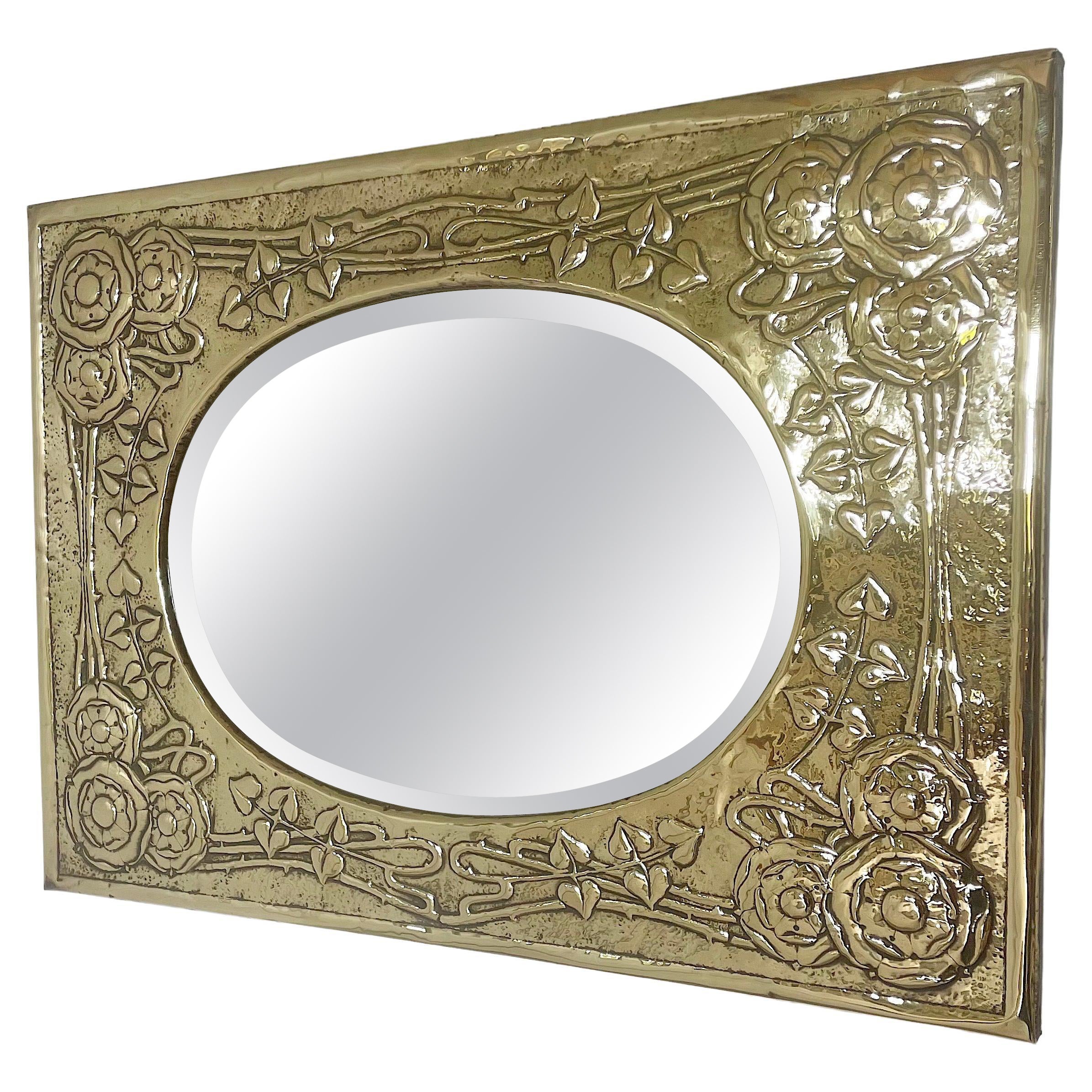 Glasgow School Arts and Crafts brass framed Mirror For Sale