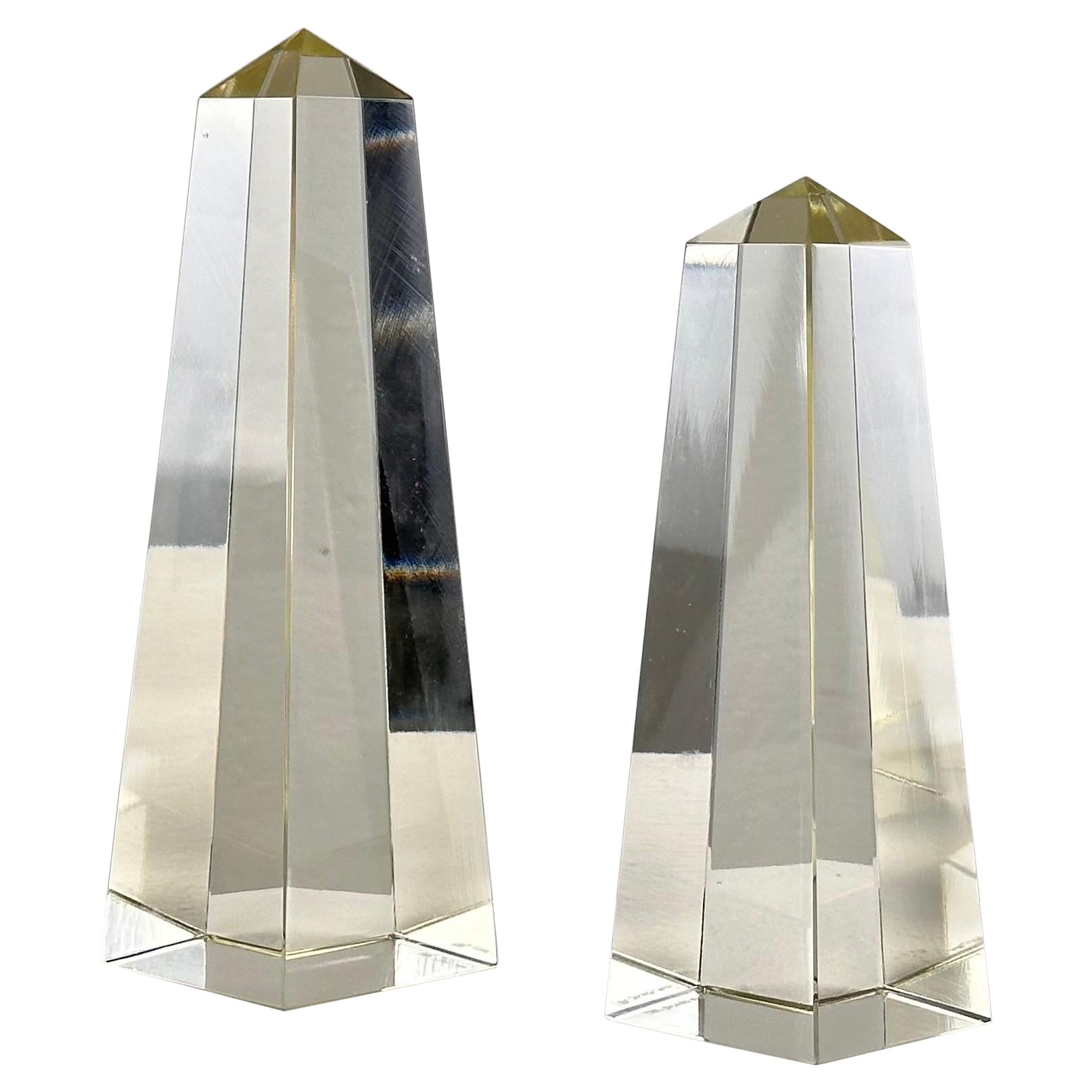 Pair of Decorative Obelisks in Pure Glass Signed "Save Venice 1989", Italy For Sale