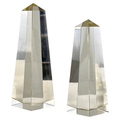 Used Pair of Decorative Obelisks in Pure Glass Signed "Save Venice 1989", Italy