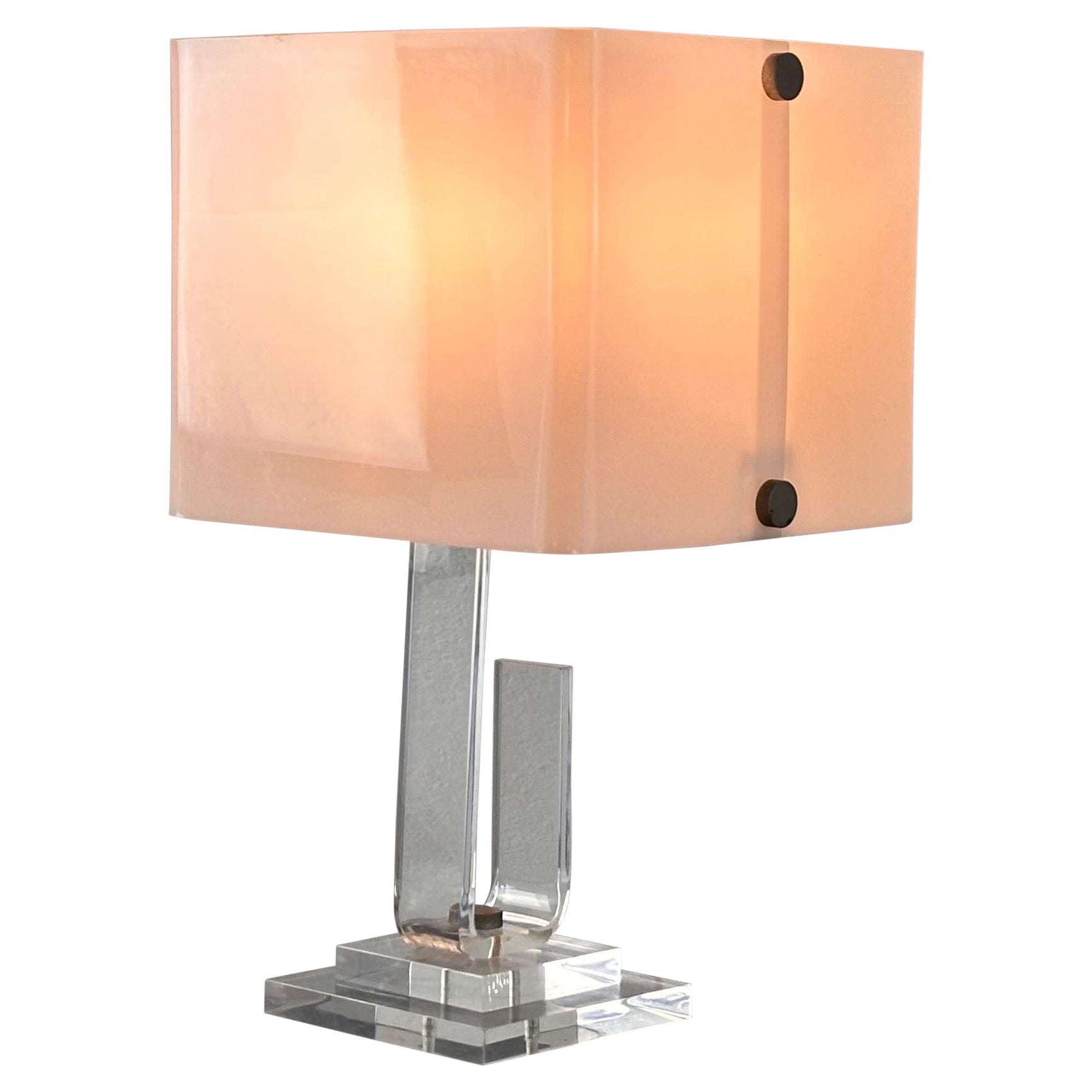 Exquisite Sandro Petti Plexiglass and Brass Table Lamp from Rome, 1970s For Sale