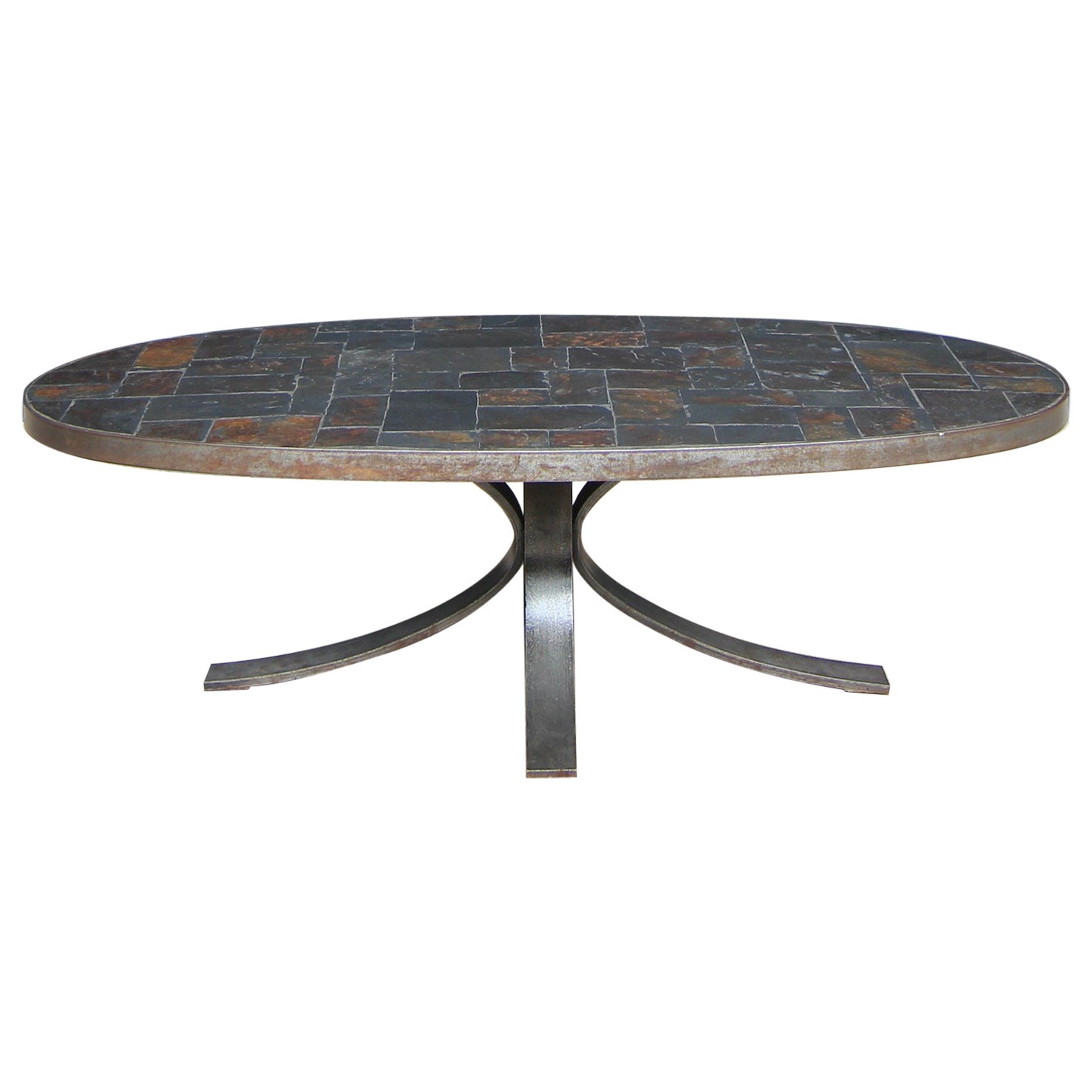 1960´s French Brutalist Oval Metal and Lava Stone Coffee Table