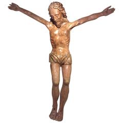 Large Poplar Wood Christ with Old Traces of Color, Late 15th Century