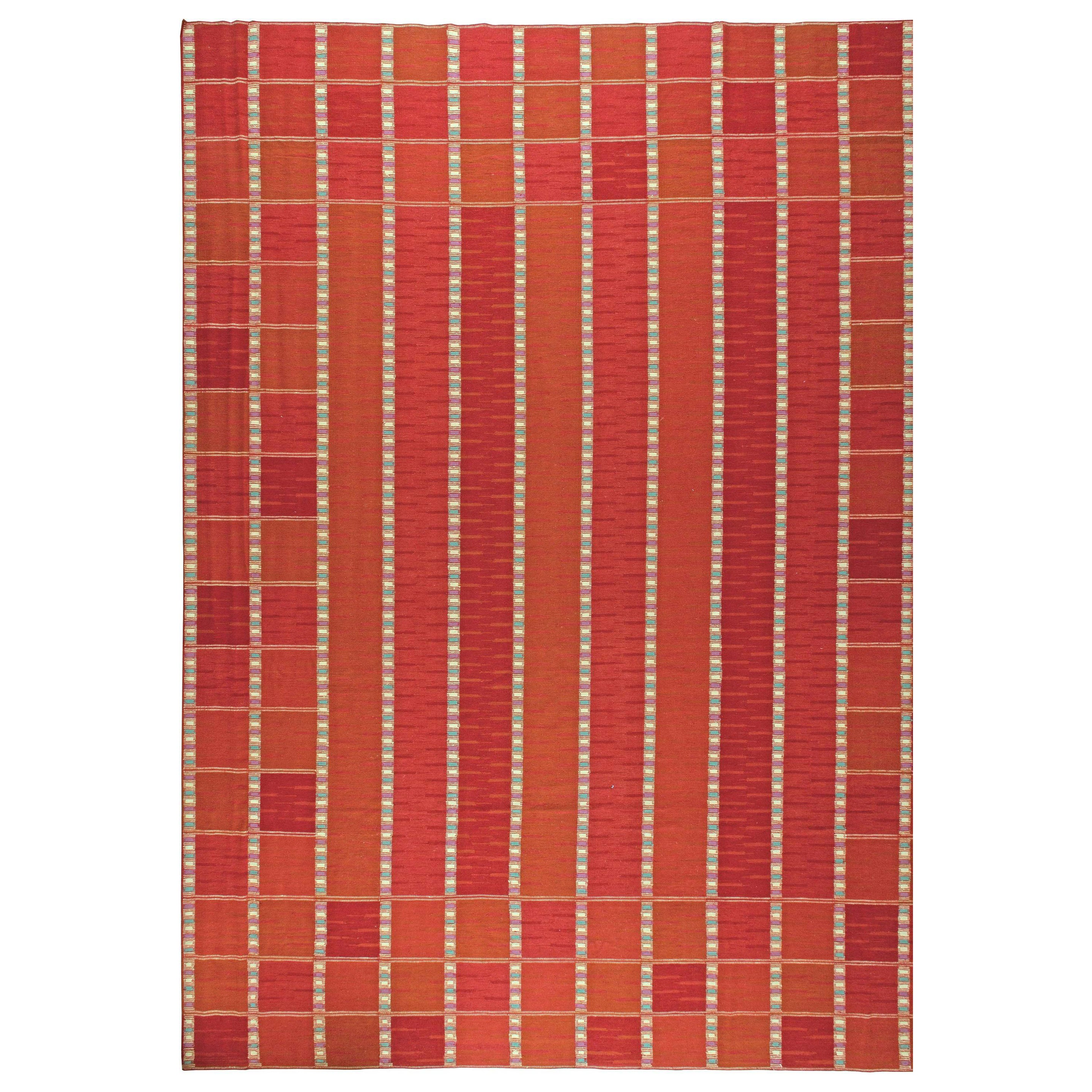 Modern Oversized Swedish Style Red Flat-Weave Rug by Doris Leslie Blau For Sale