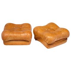 Pair of Mid-Century Modern French Soft Leather Ottomans
