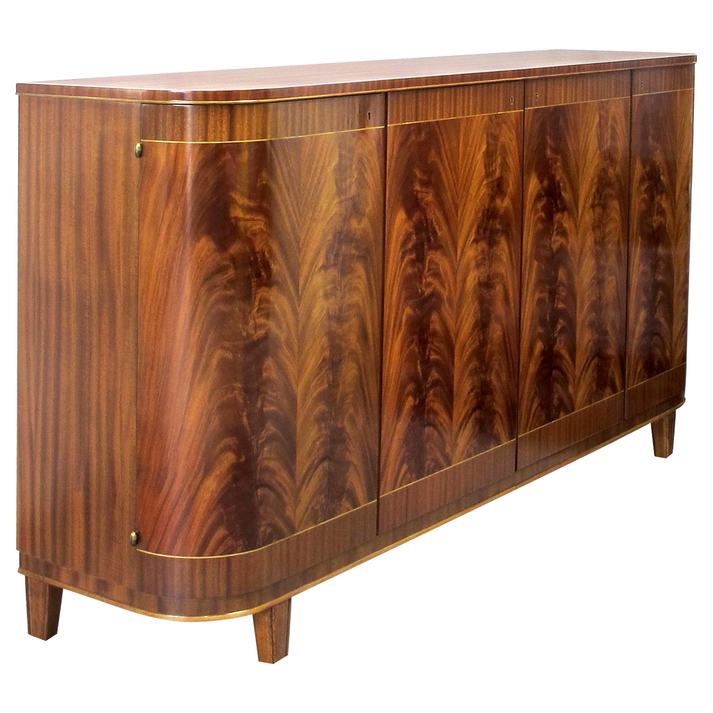 1940s Large Swedish Cabinet-Credenza with Mahogany Flame Veneers For Sale
