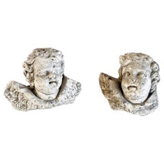 Magnifique paire de bustes décoratifs à tête d'ange, techniques mixtes, années 1930