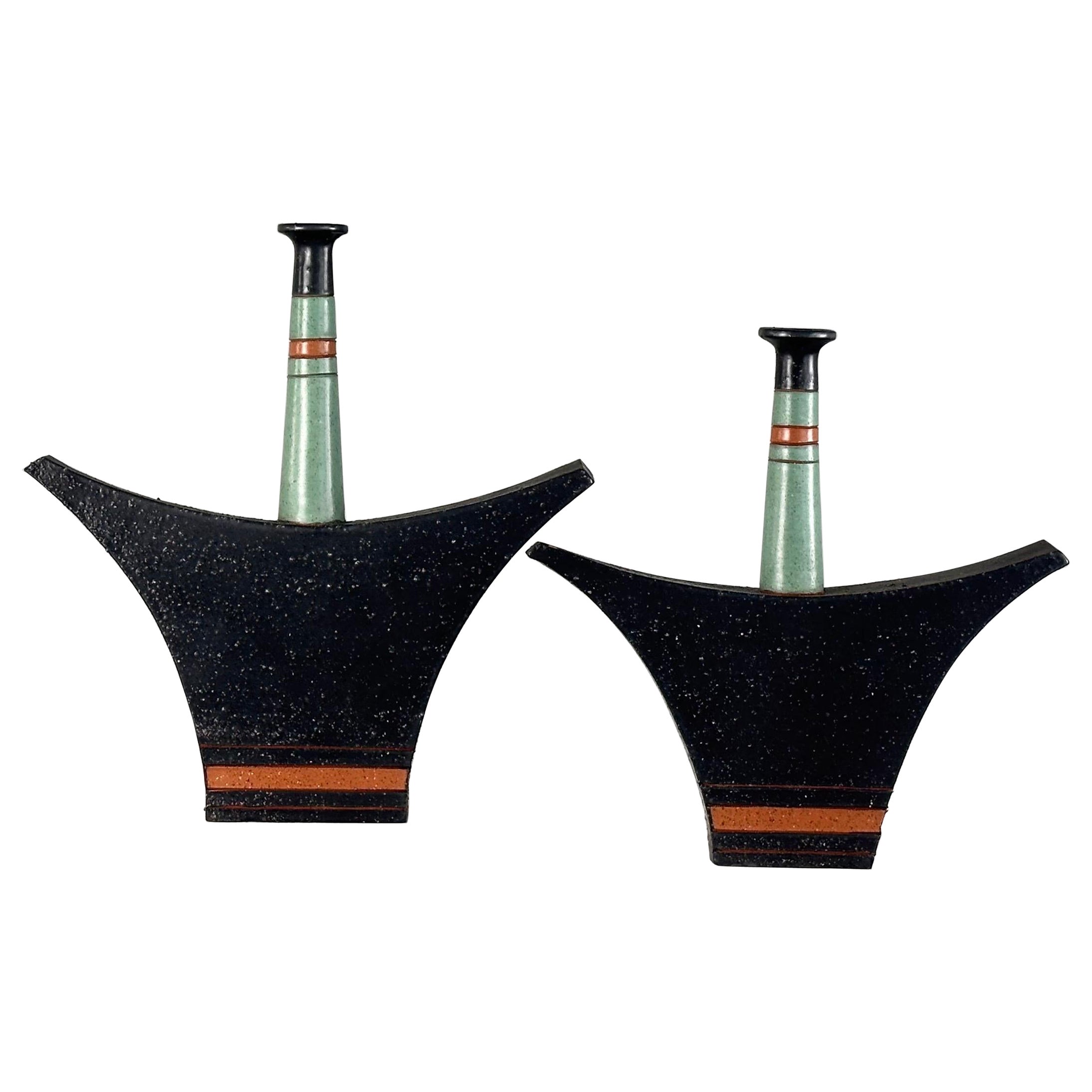 Pair of Ceramic Monofloral/Decorative Vases by Vanni Donzelli, Italy, 1980s For Sale