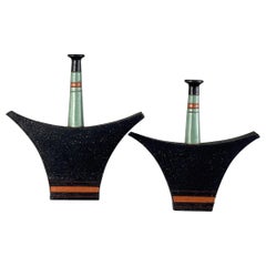 Retro Pair of Ceramic Monofloral/Decorative Vases by Vanni Donzelli, Italy, 1980s