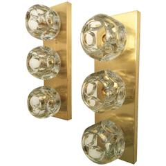 Pair of Vintage Brass with Faceted Crystal Ball Light Fixtures