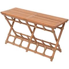 Retro McGuire Oak, Bamboo and Rawhide Collapsible Table or Bench