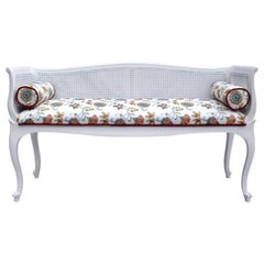 Used French Louis XV Style Spring Floral Caned Window Bench Settee