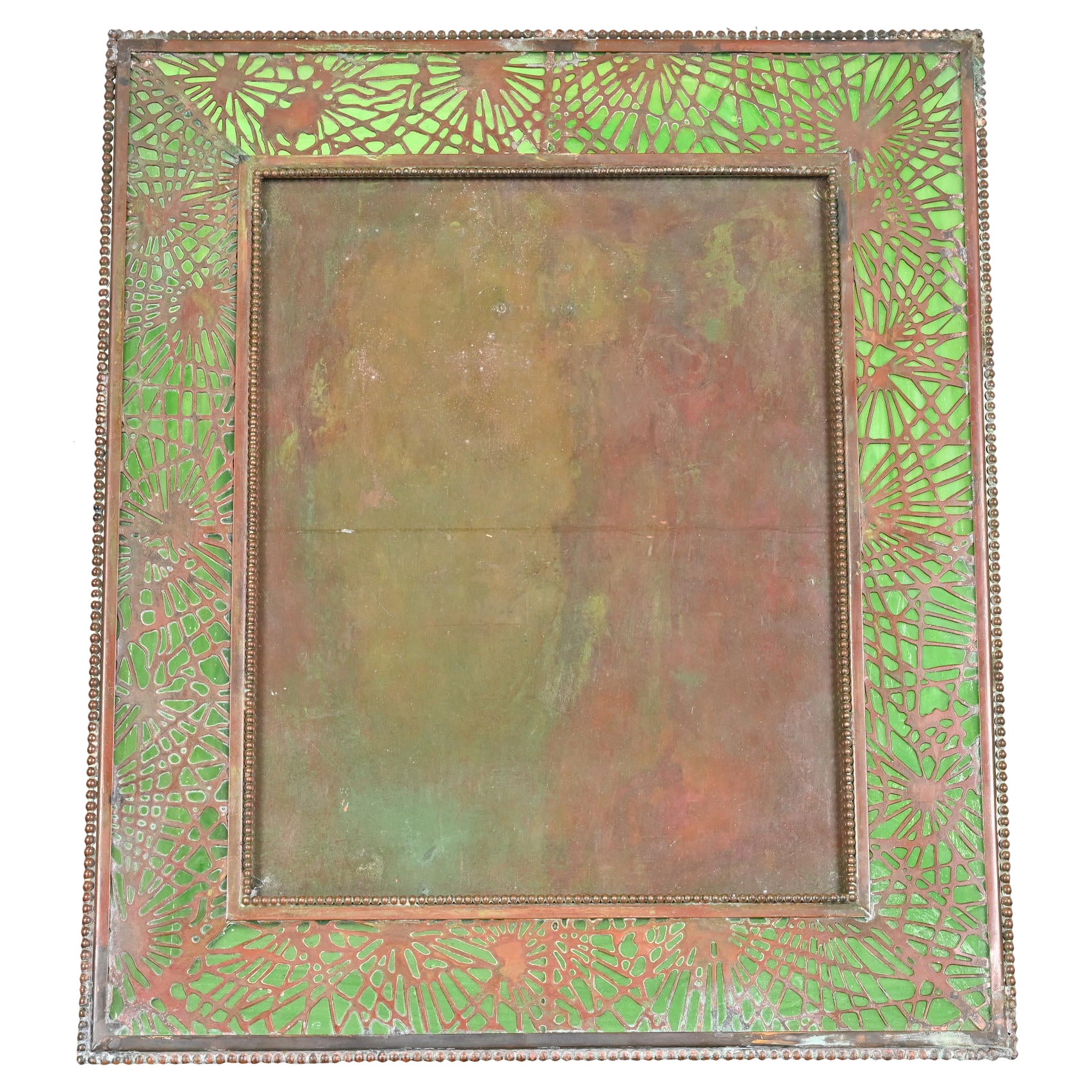 Tiffany Studios New York Pine Needle Bronze and Slag Glass Large Picture Frame
