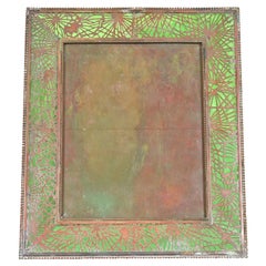Antique Tiffany Studios New York Pine Needle Bronze and Slag Glass Large Picture Frame