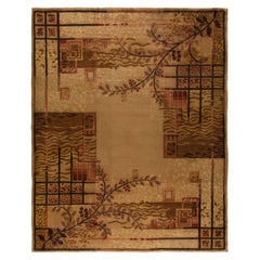 Authentique tapis en laine tissé à la main, de style Art déco français, de couleur Brown