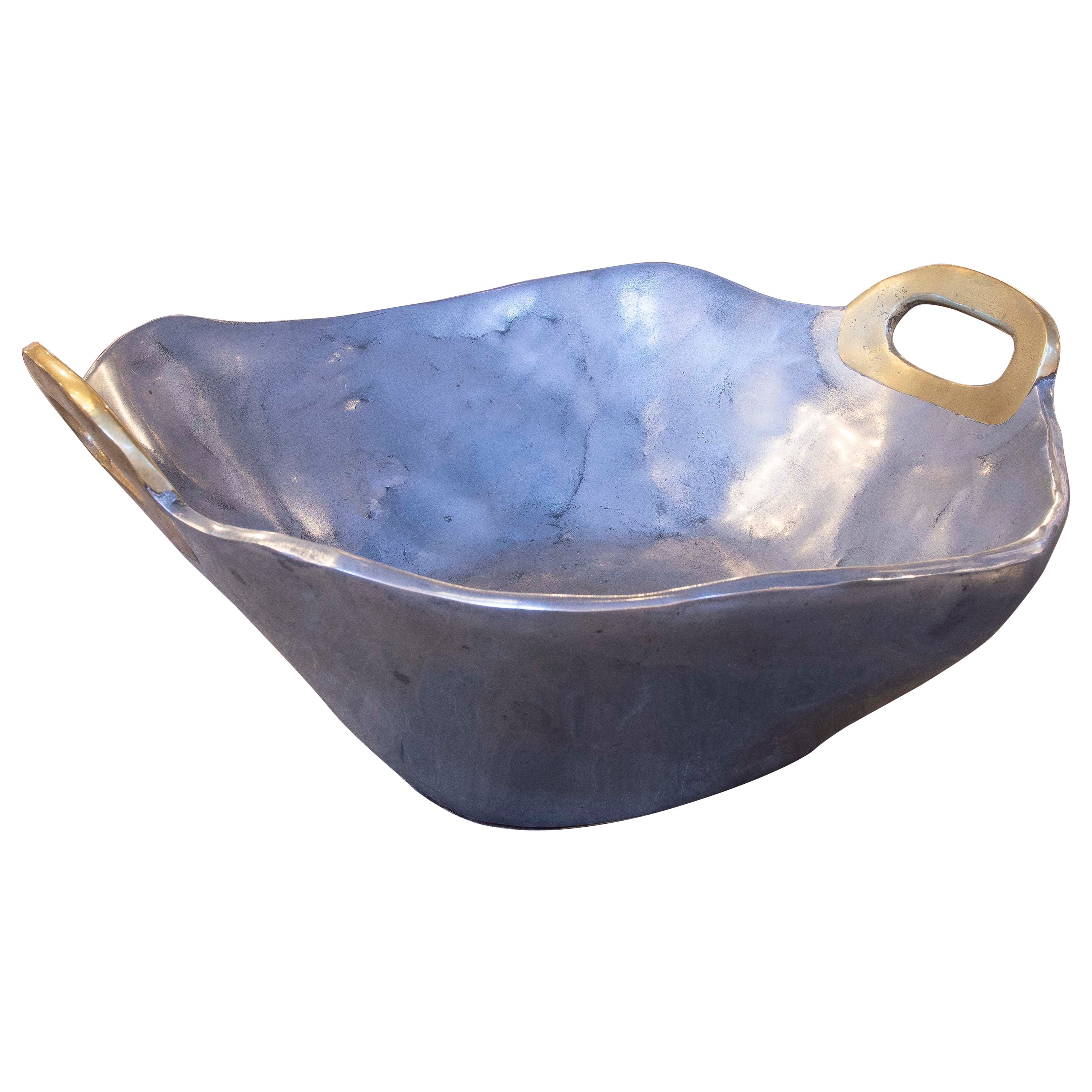 Vaso anni '80 in bronzo dorato e placcato argento dell'artista David Marshall
