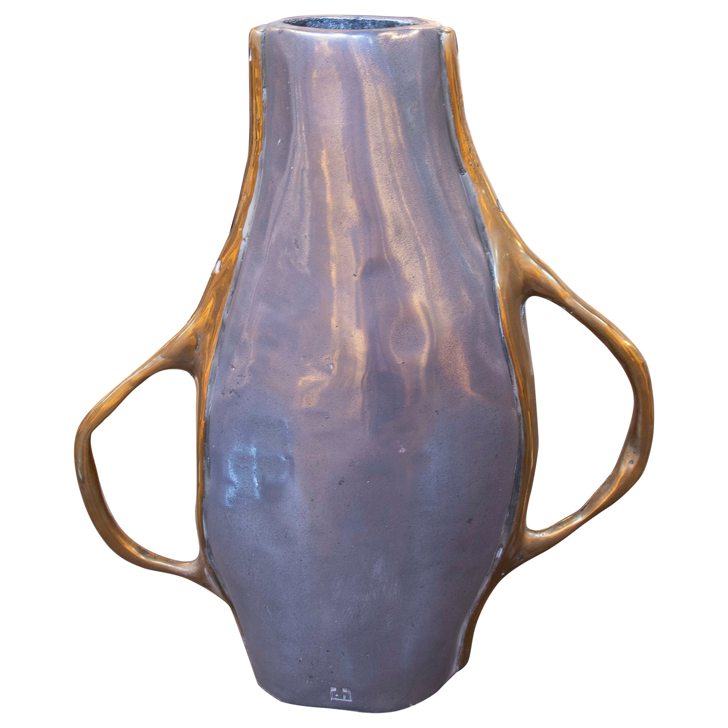 Vase des années 1980 en bronze doré et plaqué argent de l'artiste David Marshall