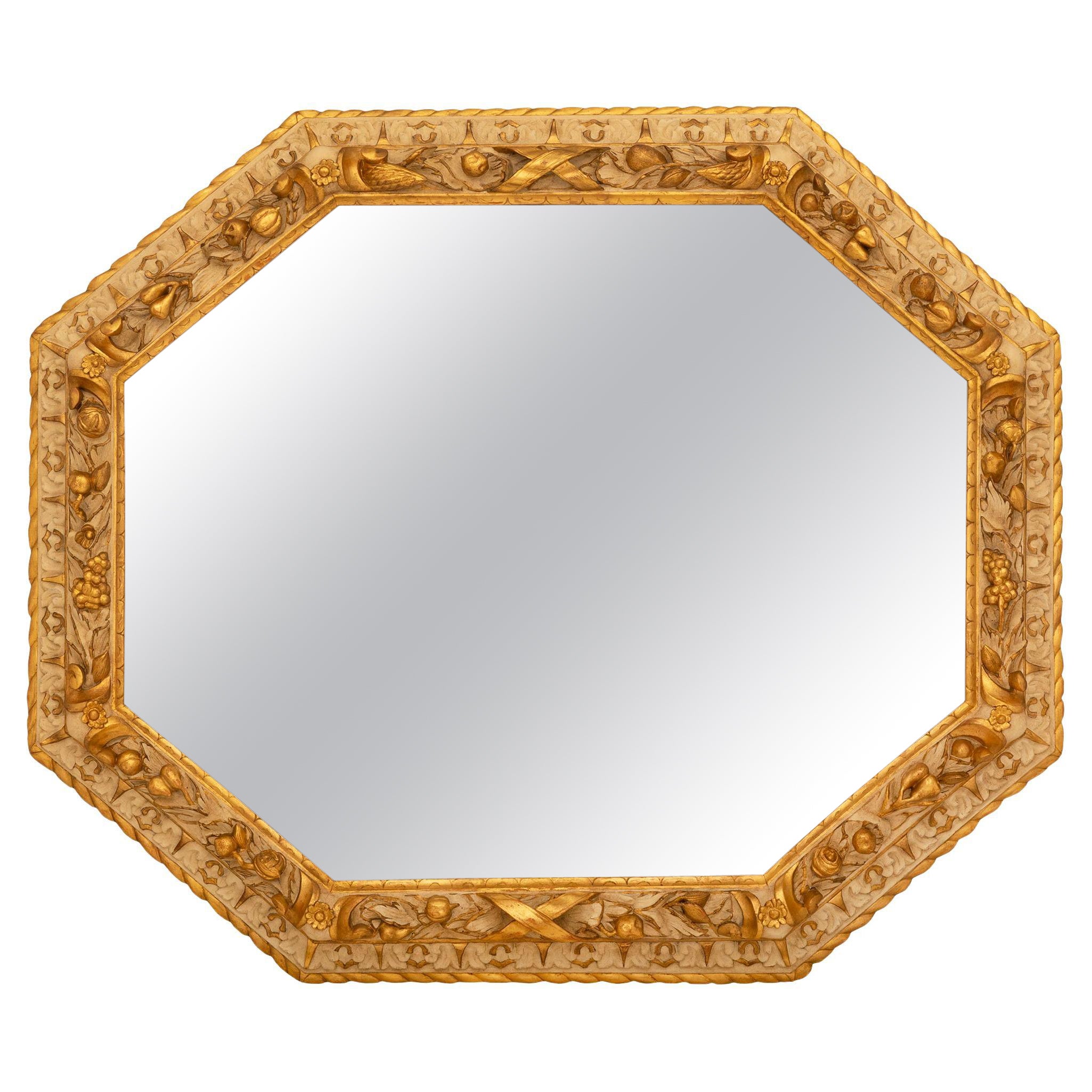 Miroir baroque italien du XIXe siècle en bois doré et bois patiné